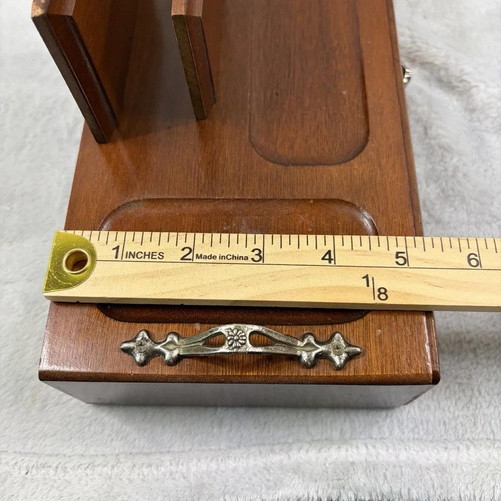 Vintage Wood Dresser Valet Jewelry Box Drawer Coin Tray Card Holder Caddy 12